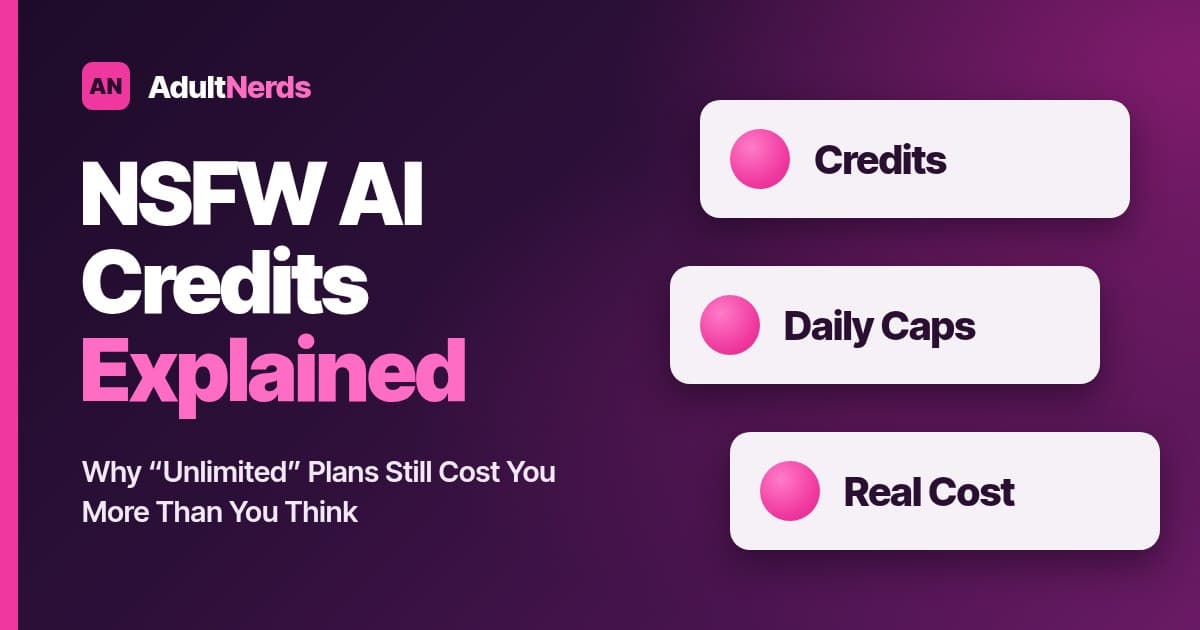 AdultNerds graphic explaining NSFW AI credits, daily caps and the real cost behind unlimited plans
