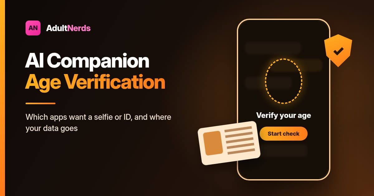 Phone showing an AI companion chat app asking the user to verify their age with a selfie or ID
